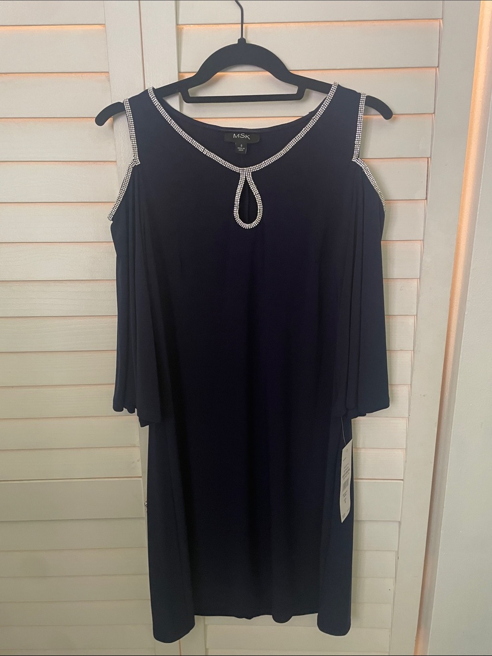 MSK Navy Cold-Shoulder Mini/Knee Dress with Rhinestone Accents NWT Size Small